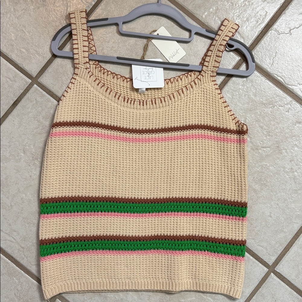 Wishlist Beige Knit Tank Top with Stripes